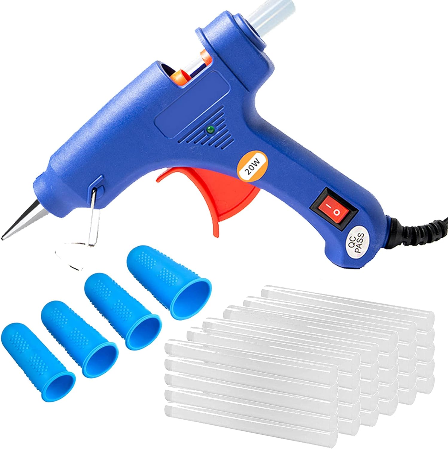 DuoAndDuo Hot Glue Gun kit 20W with 30pcs Mini Hot Glue Sticks for Glue Gun, Hot Melt High Temp Industrial Glue Gun, Glue Guns with 4pcs Anti-Scald Silicone Finger Cot, DIY Crafts Hot Glue Guns (Blue)
