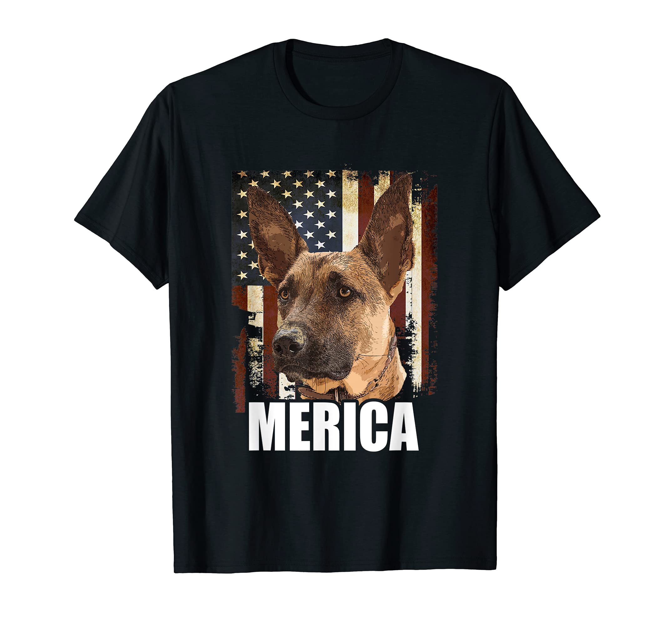 Maligator Belgian Malinois Dog USA America Flag Patriotic T-Shirt