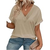 winkbay Women's Plus Size V Neck Dolman Short Sleeve Basic Dressy T Shirts | Office, Party, Casual, Going Out, Elegant, Summer, Plain