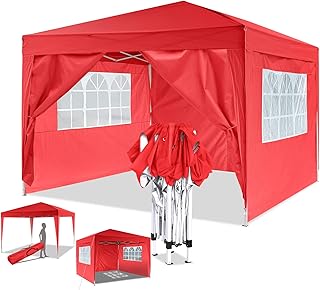 Bunao Garten 3X3M Wasserdicht Pavillon Partyzelt/Faltpavillon/Gartenpavillon/Gartenlauben/Party-Und Festzelt/Camping-Und Festival-Zelt/Hochzeit mit 4 Seitenteilen/Seitenwänden (Rot)