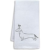 Shrago Funny Cocktail Dachshund Kitchen Towels, Gifts for Cocktail Dachshund Lovers Dish Tea Towels for Kitchen, Martini Weiner Dog Line Art Decorative Hand Towel for Bar Cart Decor, 16x24 Inch