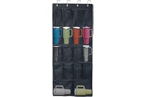 PIKPOPS 18 Pockets Door Hanging Water Bottle Organizer Rack, Mesh Large Capacity Door Storage Cups Holder Compatible with Stanley Tumbler for Classroom Office Kitchen