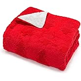 50x60 Inches Sherpa Christmas Blanket for Holiday Home Decor, Red Xmas Tree Jacquard Soft Flannel Fleece Throw Blanket for Bed Couch Sofa, Christmas Decor Gifts for Women Men Teen Family Friends