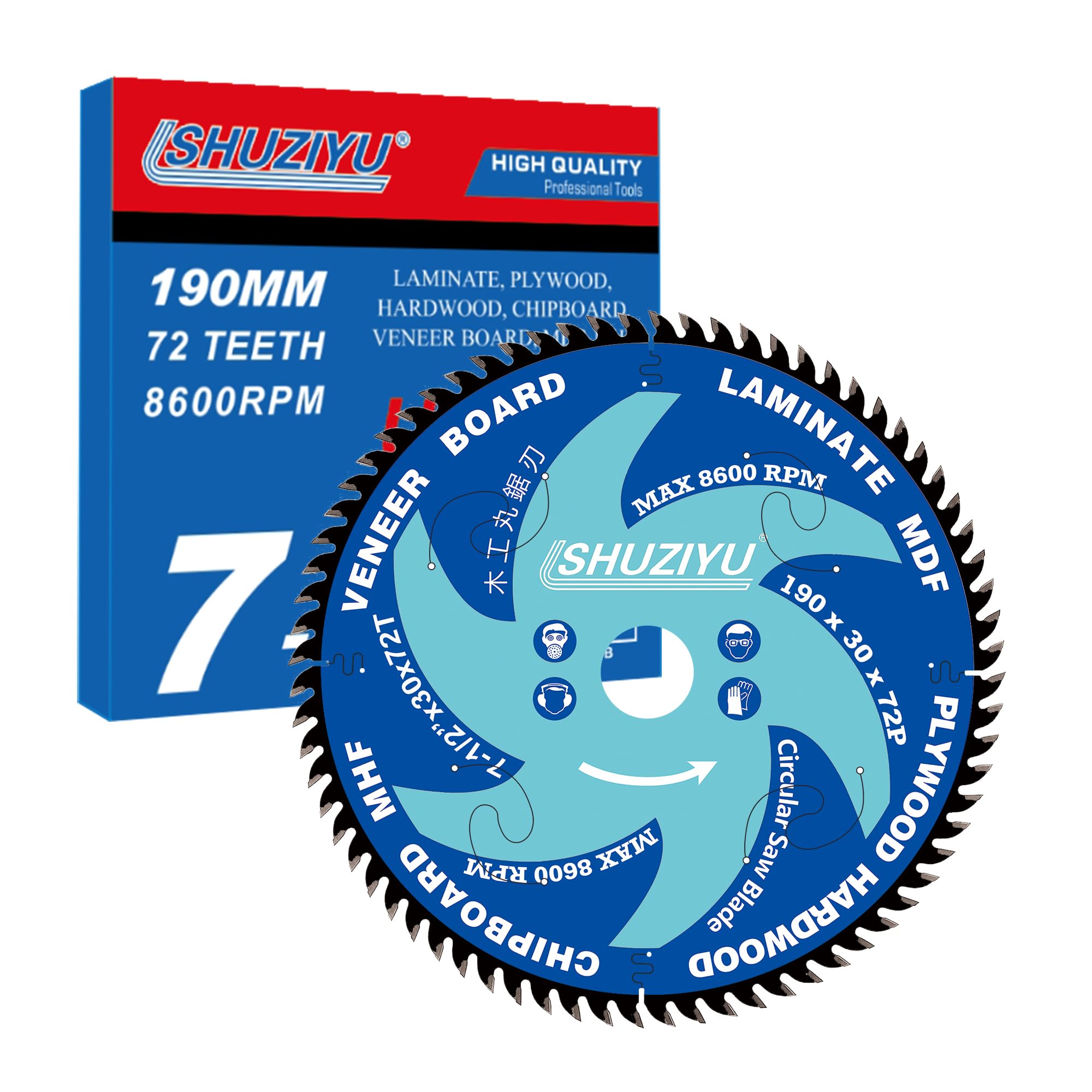 LSHUZIYU, 190mm 72T, Thin Kerf 1.6mm. Arbor 30mm with 25.4-22.23-20mm Washer. Wood Cutting Circular Saw Blade