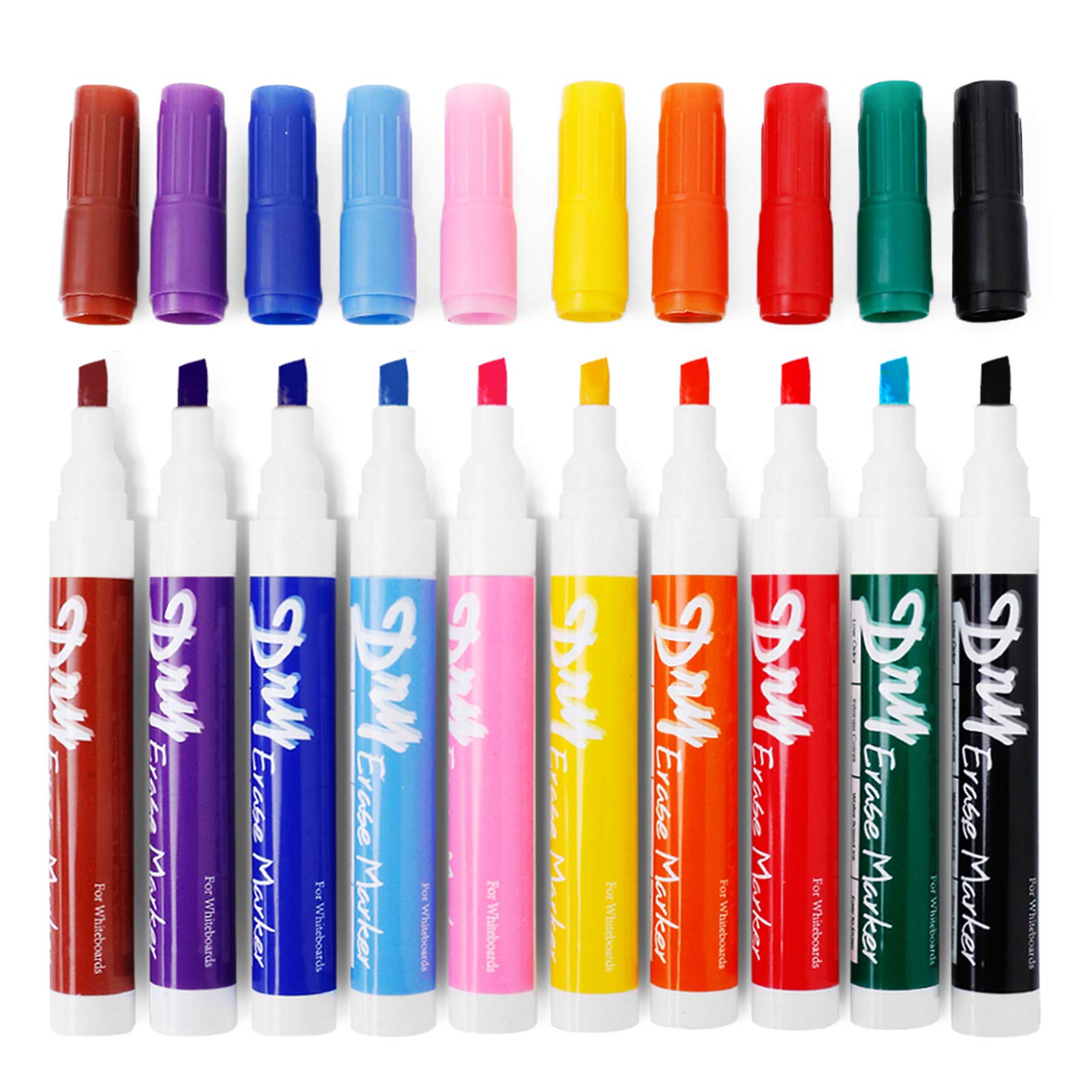 Volcanics Dry Wipe Pens Low Odor Chisel Tip Whiteboard Markers Whiteboard Pens Pack of 10,10 Colors