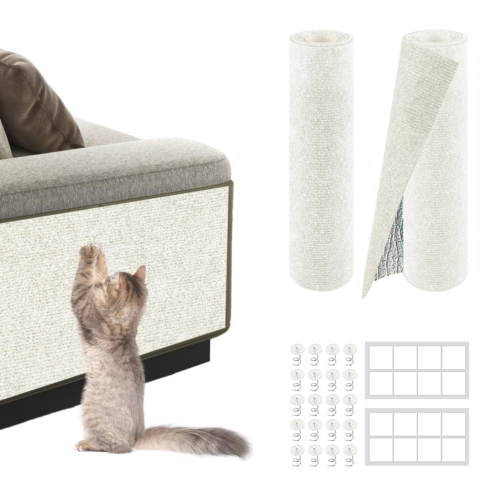 Photo 1 of  2Pack Total 78.7"x15.8" Cat Scratch Mat for Cat Couch Furniture and Wall Protector | Trimmable Self-Adhesive Carpet Climb Cat Scratcher for Covering Cat Tower and Replacement Pads (Off White)