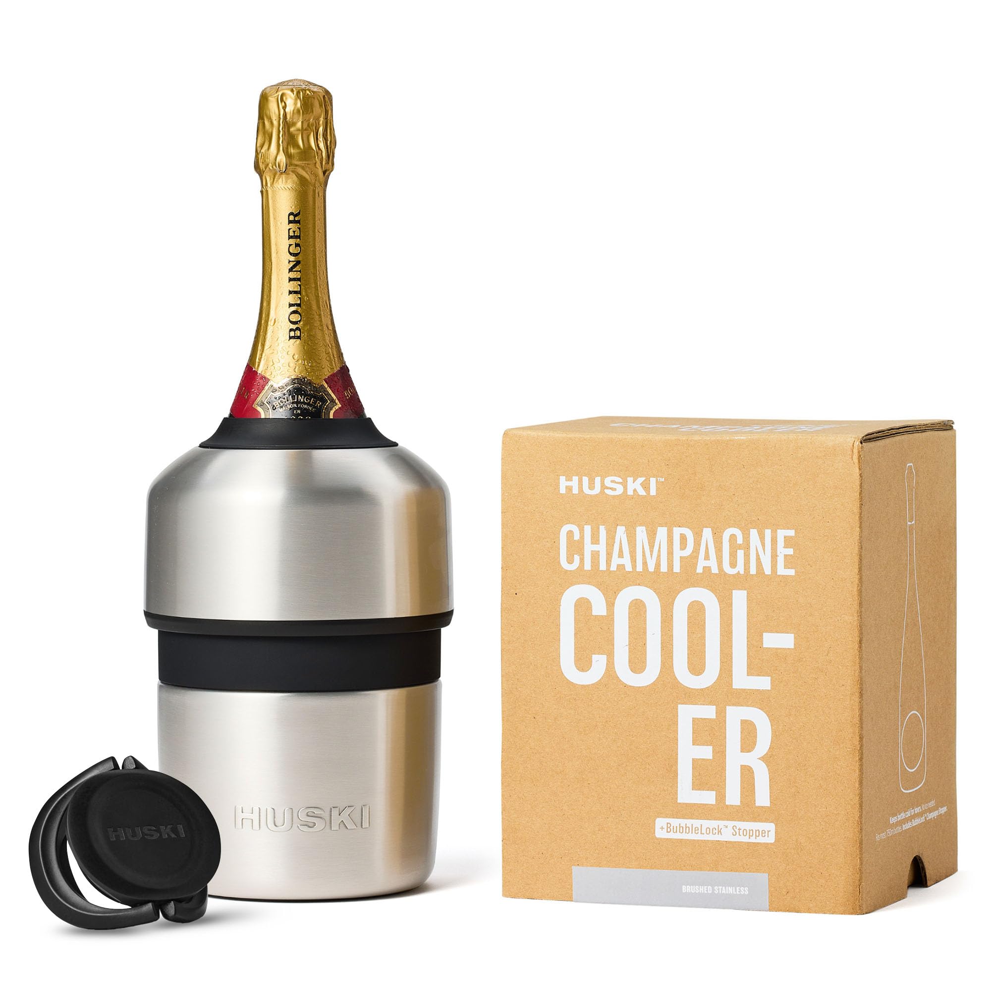 Huski Champagne Cooler | NEW | Award-Winning Iceless Design with Detachable Bottle Stopper | Keeps Wine Cold up to 6 Hours | Fits Most 750ml Champagne, Prosecco & Sparkling Wine Bottles (Stainless)