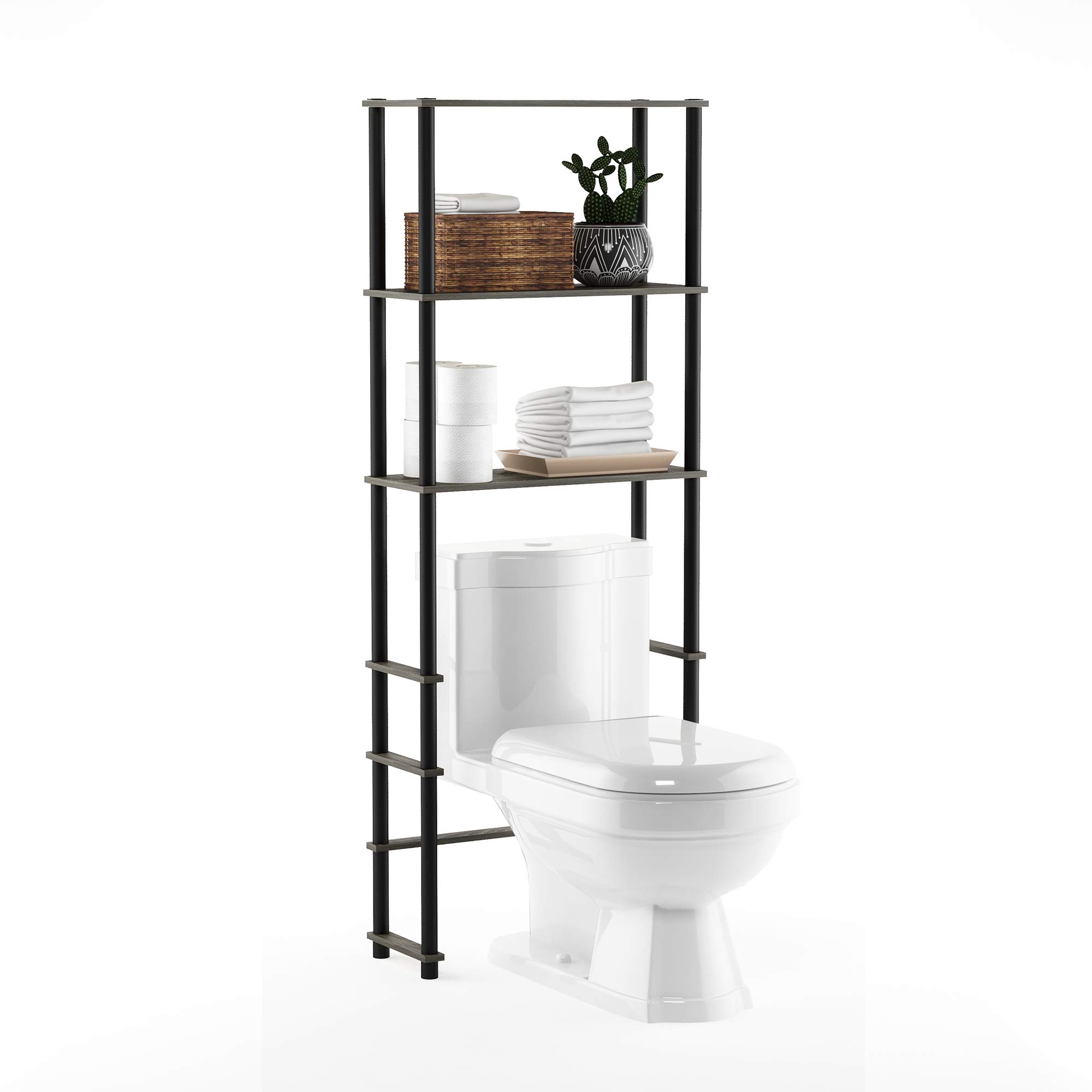 Furinno TURN-N-TUBE Over The Toilet Storage, 3-Shelf Over The Toilet Organizer, Freestanding Space Saver Bathroom Shelf, for Bathroom Organizers and Storage, French Oak