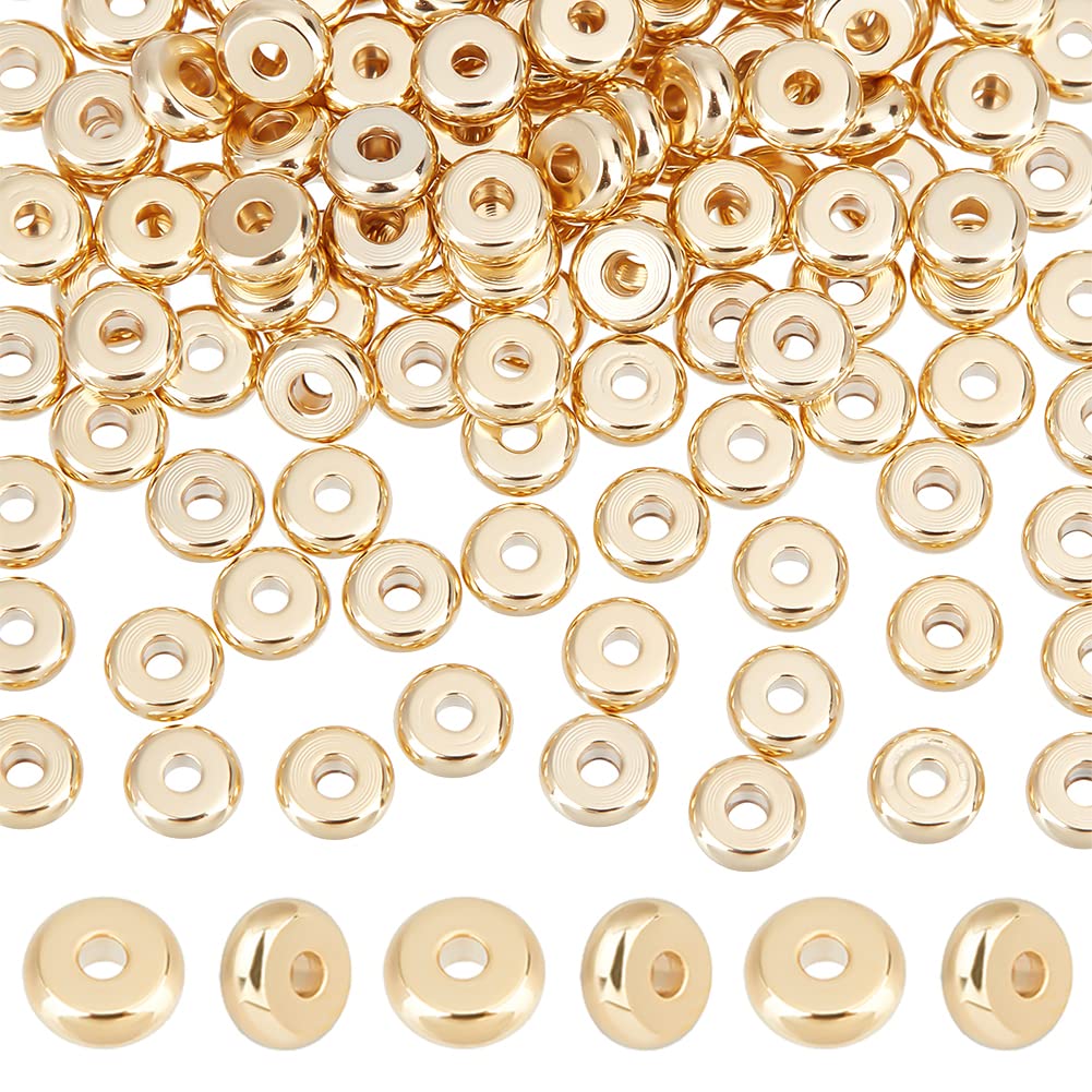 DICOSMETIC 150pcs 5mm Golden Flat Round Spacer Beads 304 Stainless Steel Disc Loose Beads Tiny Metal Beads Small Hole Beads for Necklace Bracelet Jewelry Making,Hole:1.5mm