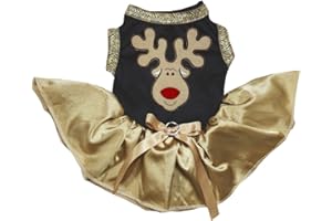 Petitebella Reindeer Face Puppy Dog Dress (Black/Gold, Small)