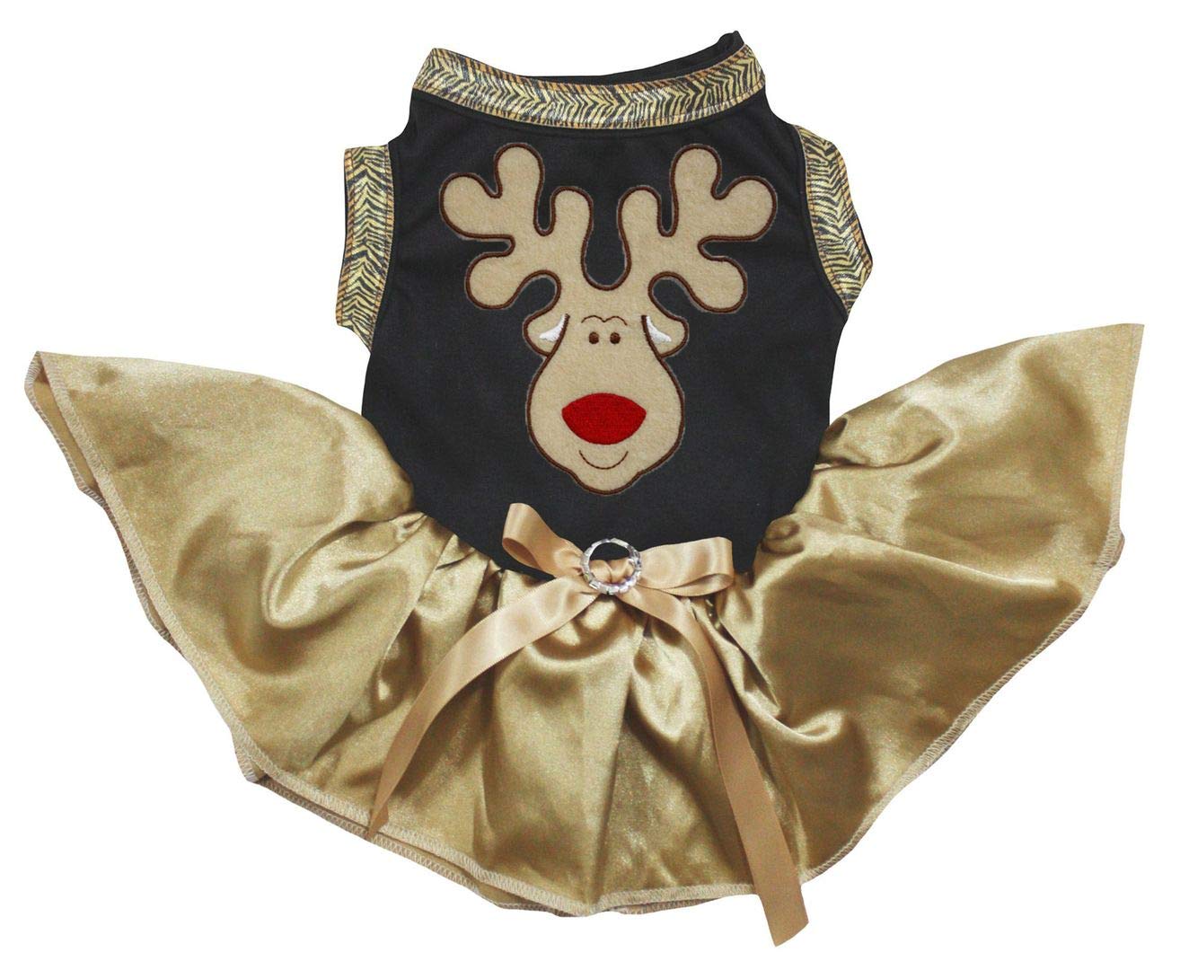 Petitebella Reindeer Face Puppy Dog Outfits Dress (Black/Gold, Small)