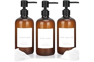 Insdawn Shower Soap Dispenser Set of 3 Plastic 21oz Shampoo and Conditioner Bottles with Pump and Labels Bathroom Soap Dispenser Set Easy to Refill Body Wash for Bathroom Decor