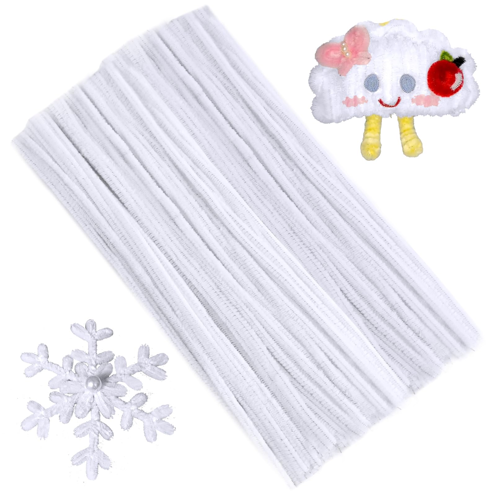 Ramlur White Pipe Cleaners, 100 Pcs Pipecleaners, Pipe Cleaners for Craft Flowers, Pipe Chenille Stems Supplies for DIY and Project Decoration