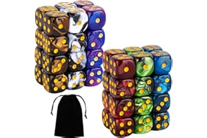LAMJAM 48 PCS 12mm 6 Sided Dice Set Marble Six D6 Dice Small Colored Round Corner for Farkle MTG or Math Learning