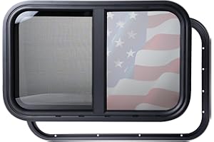 AlloTemlass Horizontal RV Window, 30" W x 20" H Tinted Sliding Camper Window with Net Screen and Trim Ring, DOT Certified, Replacement for RVs and Trailers