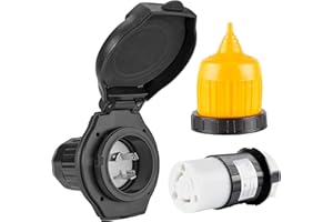 Ficstar 30 AMP RV Power Inlet Receptacle Power Plug with Indicator,125V,Female Twist Locking Connector with Weatherproof Cover Boot Kit for RV Trailer Boat Caravan Camper,NEMA L5-30R Black Plug