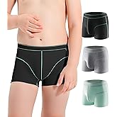 Carer 3pk Boys Incontinence Underwear Washable Cotton Kids Incontinence Boxer Briefs Light Absorbency Reusable Bladder Leak Proof Underwear for Teen Boys 60ml,XS (Black, Gray, Green)