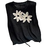 Verdusa Women's 3D Floral Sweater Vest Sleeveless Crew Neck Lightweight Knitted Tank Top