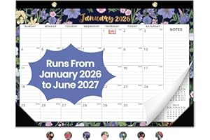 TAJA 2026 Desk Calendar, 18-Month Calendar Runs from January 2026 to June 2027, 17" x 12" Desktop or Wall Calendar, Perfect Monthly Calendar Planner for Home, Office, or School - Midnight Garden