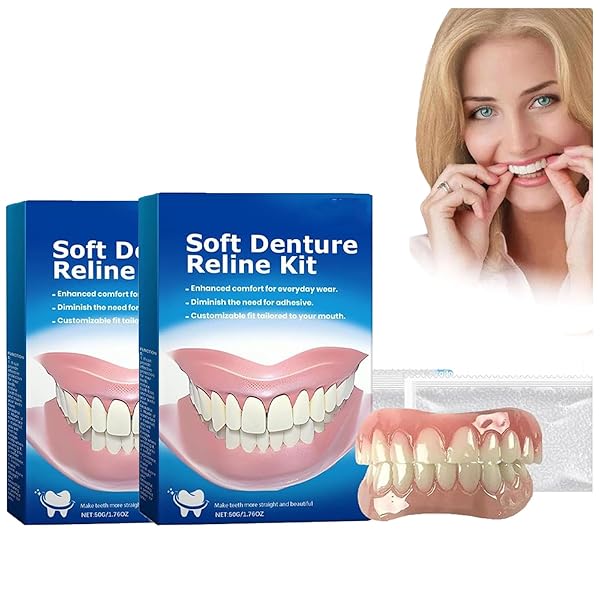 2PCS DENTURE SILICONE RELINE KIT, GREATFIT DENTURE SILICONE RELINE KIT, SOFT DENTURE RELINE KIT, SOFT DENTURE RELINE KIT FOR MEN AND WOMEN