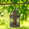 Westcharm 13 in. Caged Squirrel Proof Bird Feeder for Small Songbirds, Tall Rustic Metal Hanging Bird Feeder for Garden, Mesh Peanut Bird Feeder for Patio Yard - Verdigris 3.5 Cups Seed Capacity