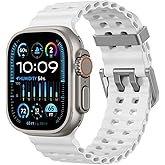 Odbeai Ocean Sport band Compatible with Apple Watch Ultra 2 3/Ultra Band for Men 49mm 46mm 45mm 44mm 42mm,Soft Silicone Outdoors Waterproof for iWatch Bands Ultra 2/Series 11 10 9 8 7-1 SE Men White