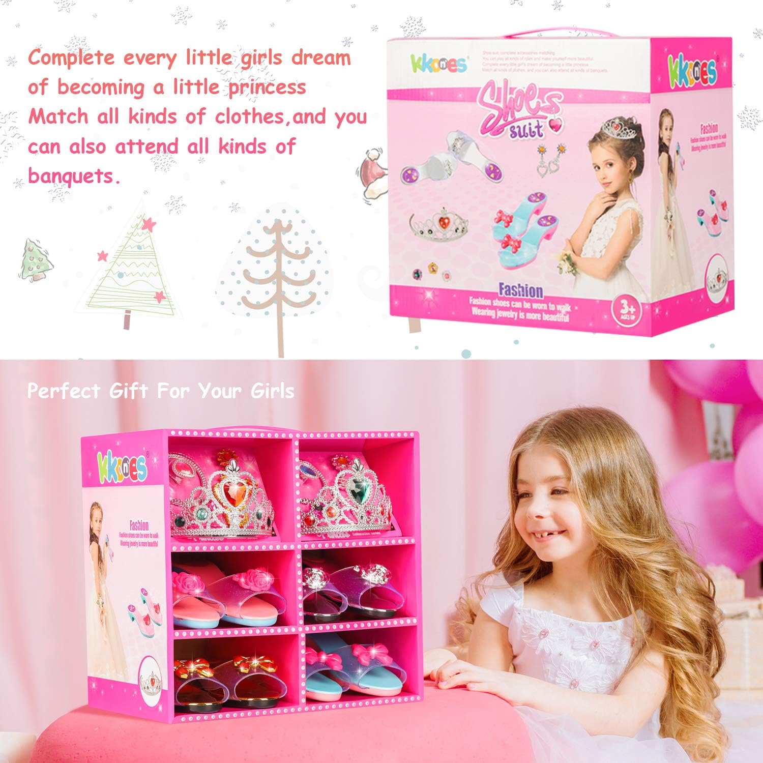 Princess Jewelry Boutique Dress Up and Elegant Shoe(4 Pairs of Girls Heels Shoes),Role Play Fashion Accessories of Crowns, Necklaces, Bracelets, Rings,Girls Beauty Gift Toys for Age 2 3 4 5 6 Year Old: Toys & Games