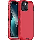 Annymall for iPhone 13 Case with 2 Screen Protector,Shockproof Drop Protection Full Body Heavy Duty 3 Layer Military Rugged Durable Phone Cover for Apple iPhone 13 6.1" (Red Black)
