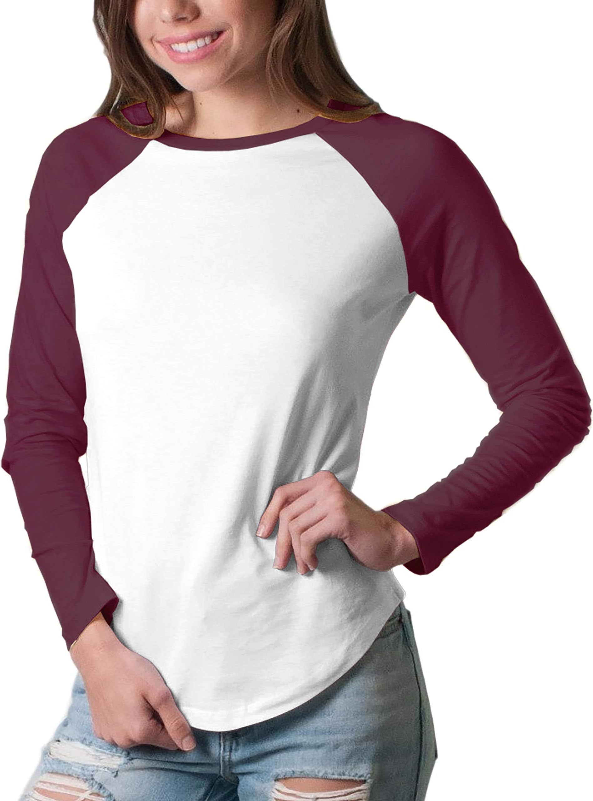Friday Chic Women's Raglan Long Sleeve Baseball Shirt (Small, White/Magenta)