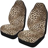 LONSANT Leopard Print Car Seat Covers Set of 2,Brown Animal Skin Pattern of Wild Safari Animal Strong Panthera Universal Auto Front Seat Protector for Women Cute Car Accessories Fit for Car Truck