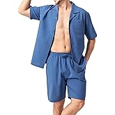 DAVID ARCHY Men’s Pajamas Set, 100% Cotton Men’s Summer Pajamas, Lightweight Button-Down Vacation & Loungewear with Pockets