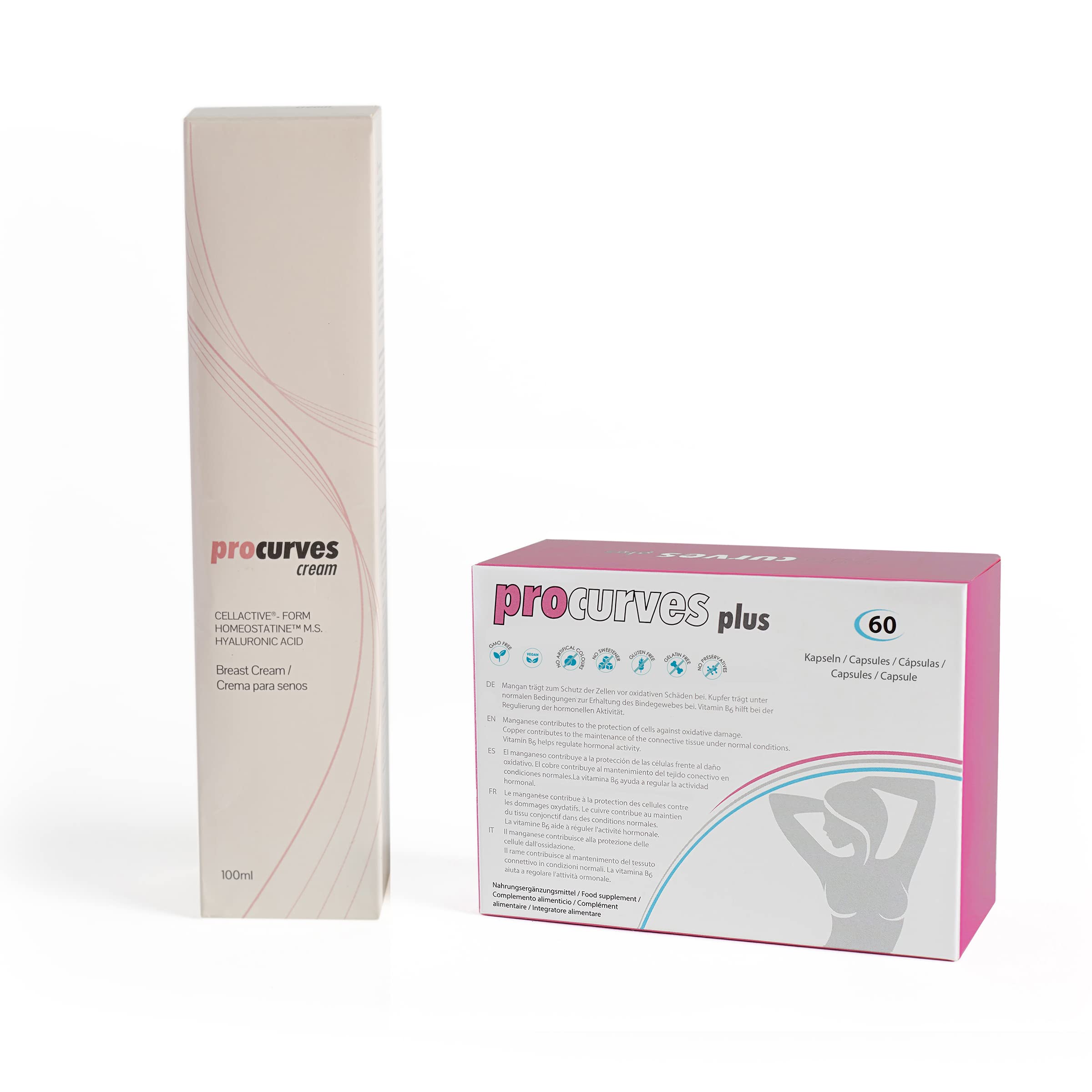 Procurves Plus + Procurves Cream: Natural Breast Enhancement Capsules and Cream. 60 Capsules + 100 ml Cream
