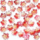 50pcs Flower Beads - 0.4in Cherry Blossom Glass Beads Caps - Reddish-Gold Floral Beads Charms Loose Crystal Spacer Beads for Jewelry Making - Bracelet, Earring, Necklace Craft with Hole