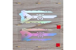3S MOTORLINE 2 Pack Holographic Iridescent, 4 Inches - Puerto Rico Map Coqui Frog Flag Decal Sticker Vinyl Puerto Rican - No Background Die-Cut 05081 for Car Boat Laptop