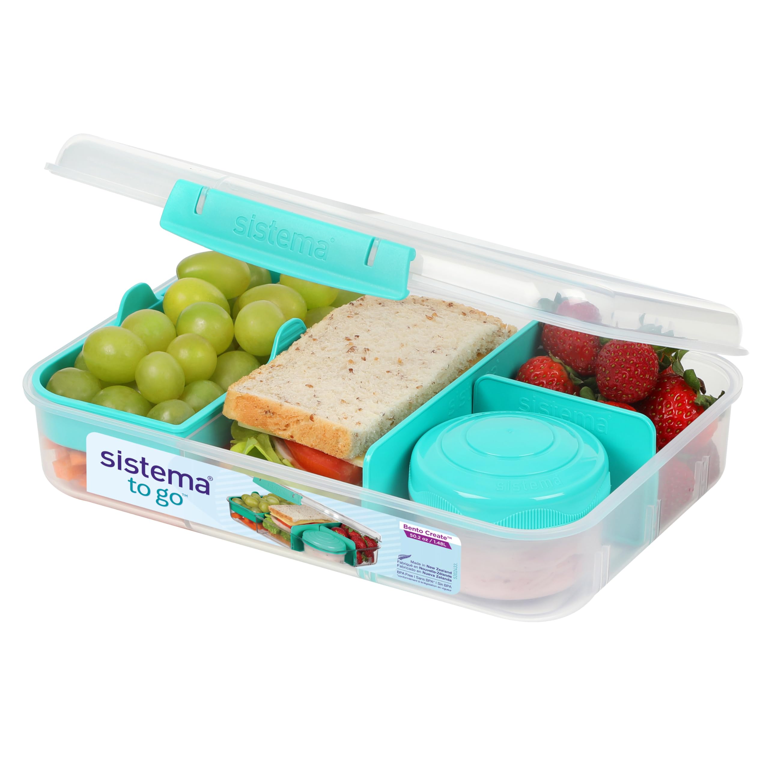 Sistema TO GO Bento Box Create | 1.48 L | School Lunch Boxes With Compartments & Snack Pot | BPA-Free | 1 Count | Minty Teal