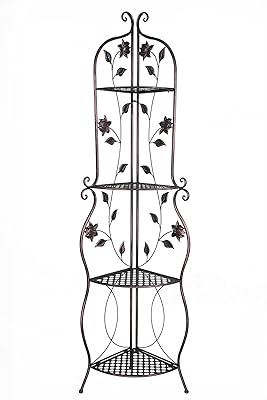 Heather Ann Creations Lotus Kitchen Corner Bakers Rack, Copper