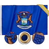 A-ZCOVER Michigan State Flag 3x5 FT, Embroidered Michigan Flags for Pusdie for putside, 210D Heavy Duty Mich. MI Flags Double with 2 Brass Grommets for Indoorand Outdoor