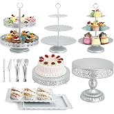 Aofure 11Pcs Silver Cake Stand Set, Metal Dessert Table Display Set | Silver Cupcake Stand Trays, Candy Table Display Sets, Dessert Stands Holder for Treat, for Wedding/Birthday/Party