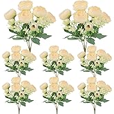 Ovveroche 8 Pack Champagne Peonies Artificial Flowers, Cream Fake Silk Hydrangea Bouquet for Bridal Wedding Home Table Decor Reusable Dining Opening Ceremony Birthday Arrangement Faux Floral
