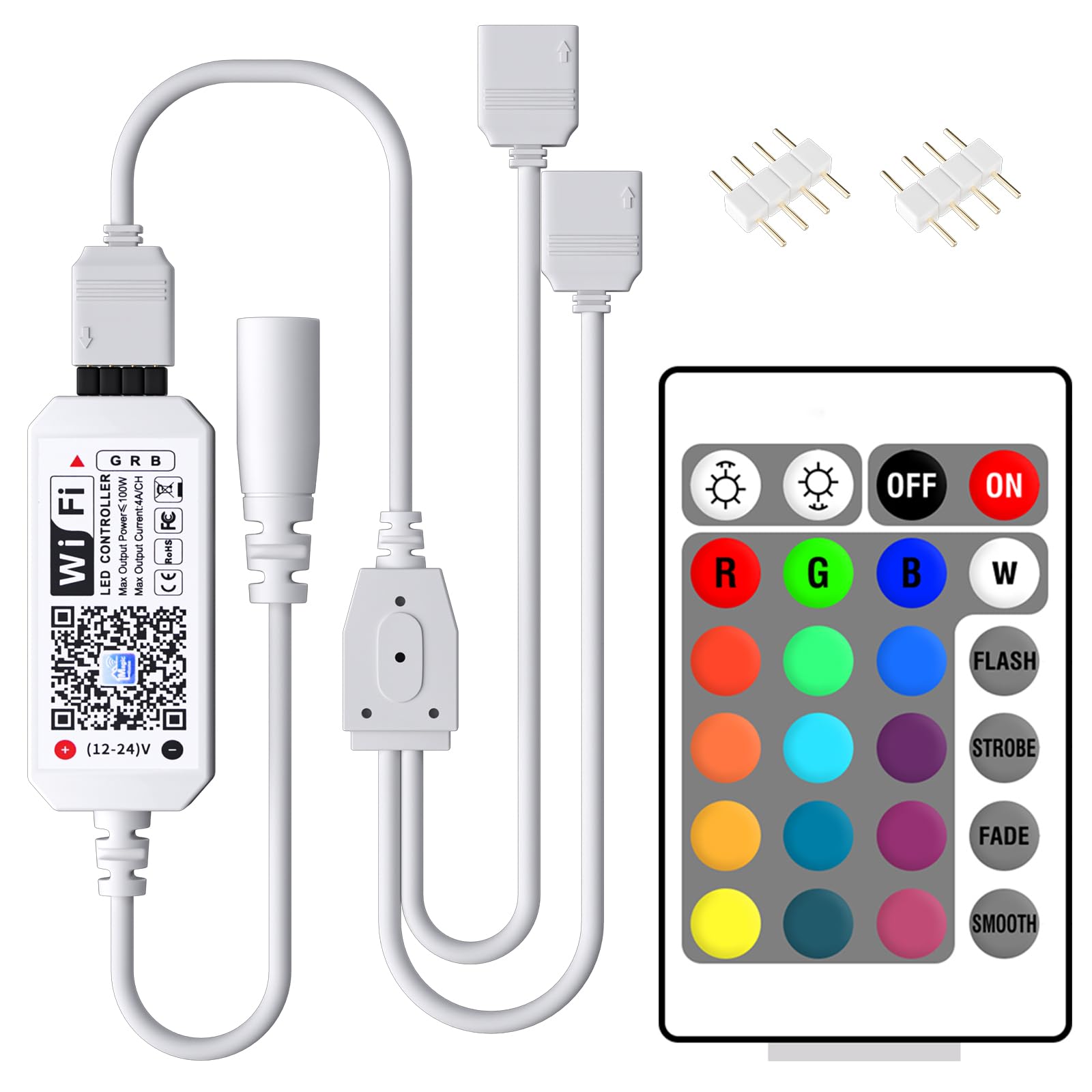 Ubanner WiFi Wireless Smart LED Controller with 24 Keys Remote for RGB LED Strip Lights, Compatible with Alexa Google Home IFTTT, Support Android iOS System