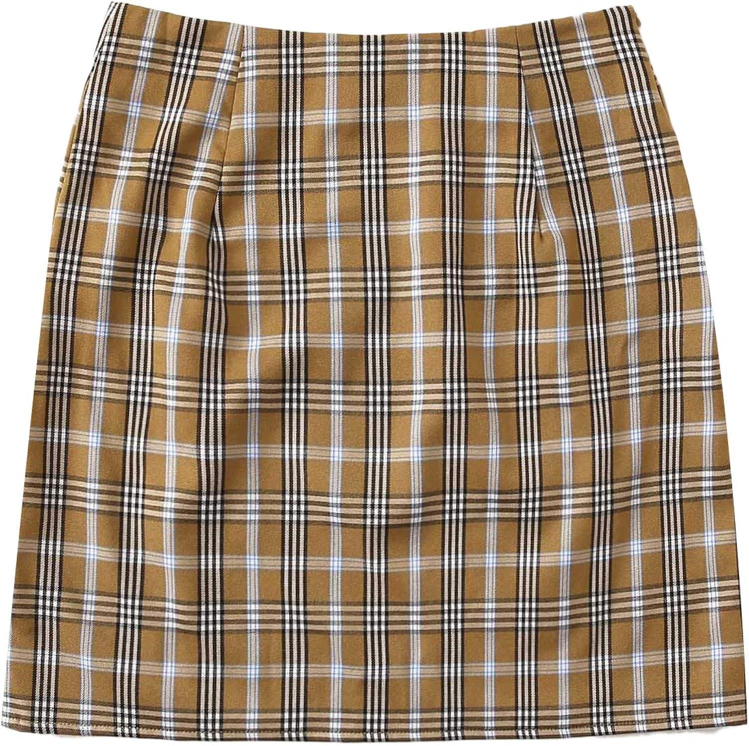 WDIRARA Women's Basic High Waist Bodycon Mini Plaid Uniform Skirt: Clothing