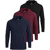 Real Essentials 3 Pack: Men's Cotton Henley Pullover Hoodie Casual Workout Comfort Long Sleeve Hooded Sweatshirt Big & Tall