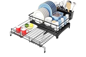 Dish Drying Rack, Adjustable Dish Racks with Drain Board, Large Stainless Steel Dish Rack for Kitchen, Egouttoir a Vaisselle 