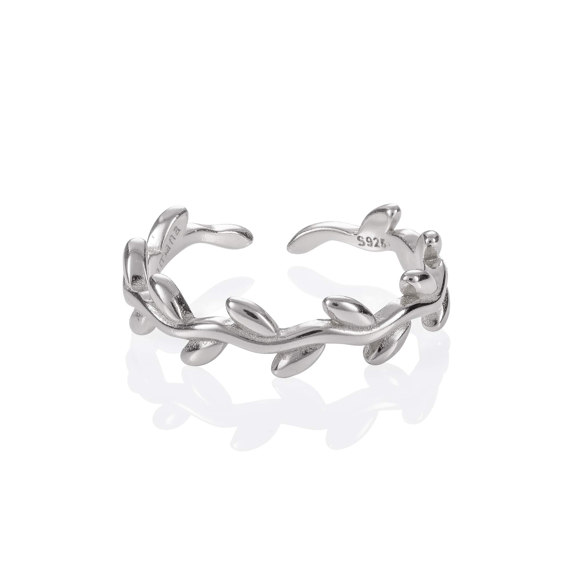 Adjustable Sterling Silver Toe Ring for Women, 925 Sterling Silver Toe Rings, Adjustable Vine Toe Rings, Midi Rings or Pinky Rings for Women and Teen Girls, Cute Toe Rings in a Leaf Pattern