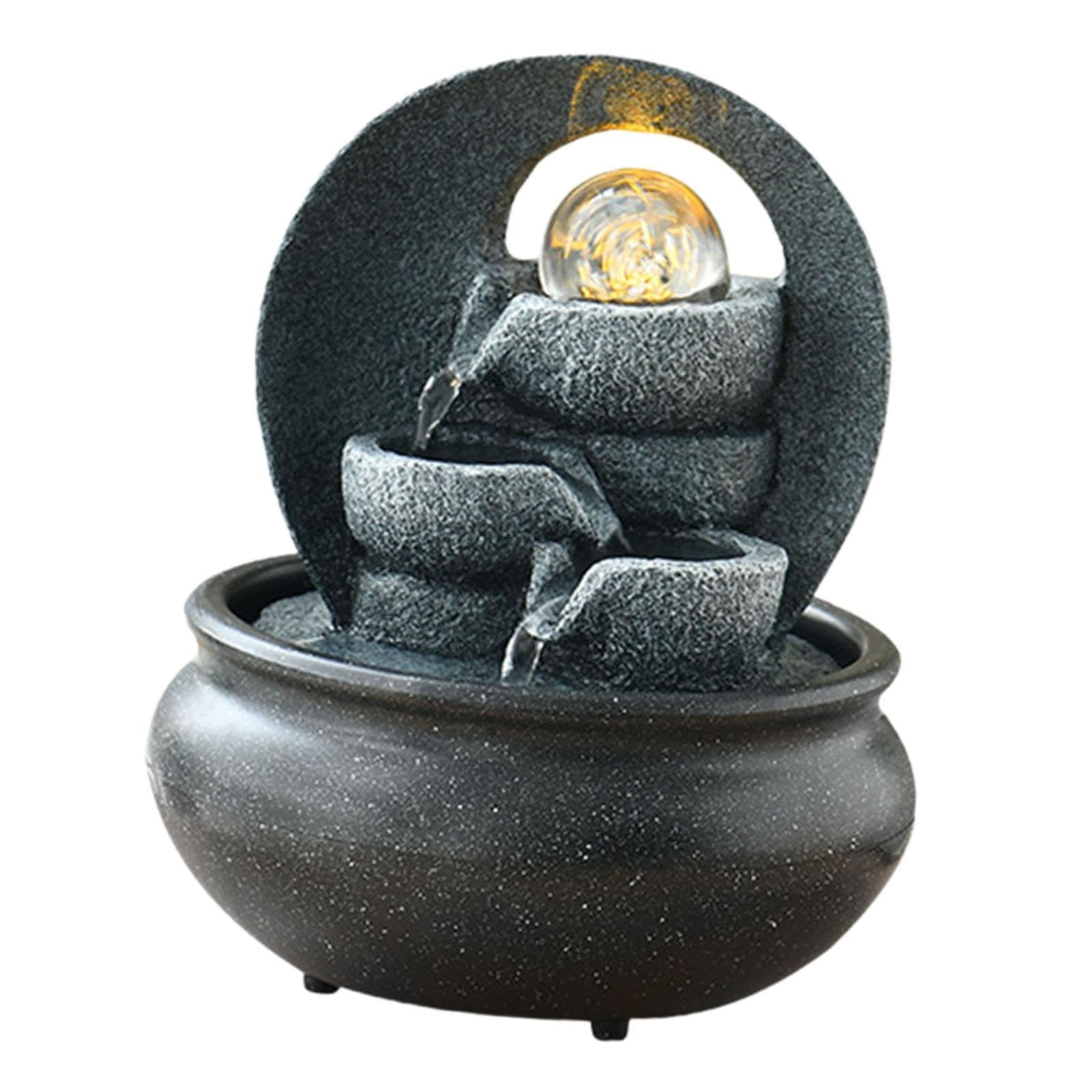 Milageto Tabletop Indoor Waterfall Faux Rock Decorative with LED Lights Water for Meditation Office Home, A