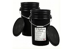 HE HUDSON EXCHANGE Hudson Exchange 7 Gallon (2 Pack) Large Bucket Pail Container with Easy Peel Lid, Food Grade BPA Free HDPE, Black