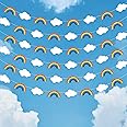 KatchOn, Hanging Rainbow Cloud Garland - 10 feet, Pack of 6, Pre-Assembled | Clouds Garland for Rainbow Party Decorations | Happy Birthday Decoration | Pride Decoration