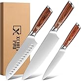 XCHIEF PRO Kitchen Knife Set, 3 Pieces Japanese High Carbon Stainless Steel Chef Cooking Knife Set, Ultra Sharp Professional Chef Santoku Utility Knives (Silver)