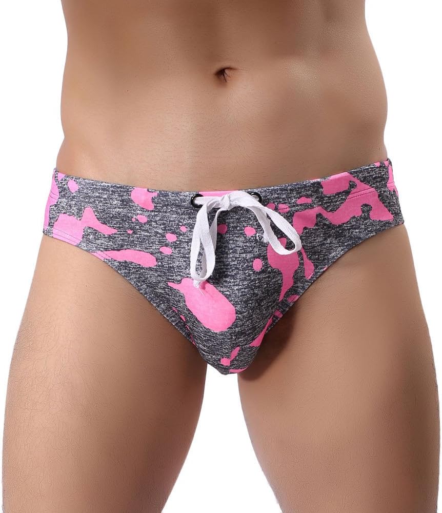 Bolayu Men's Swim Briefs Camo Pouch Swim Briefs Sexy Salent Swim Brief Drawstring Quick Dry Swimming Brief Sporti