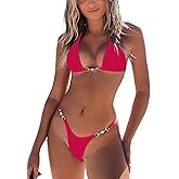 swimall Women's Triangle Thong Bikini Set Sexy Brazilian Two Piece Swimsuit Cute Bathing Suit